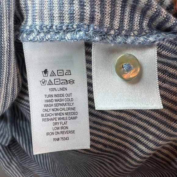 Adrienne Vittadini Striped Linen Tunic Top Blue White Roll Tab Sleeves Sz Small - Picture 14 of 14